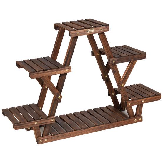 Helloshop26 - Étagère pour plantes en bois 6 tablettes 99 x 25 x 64 cm charge 10 kg par niveau terrasse jardin balcon salon