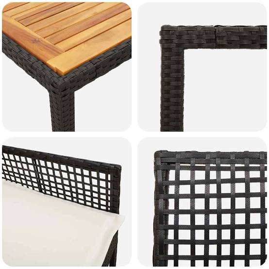 Table et chaises de jardin 6 places en polyrotin pour repas en terrasse avec coussins Noir – ComfortXL Outdoor Living - Image 9