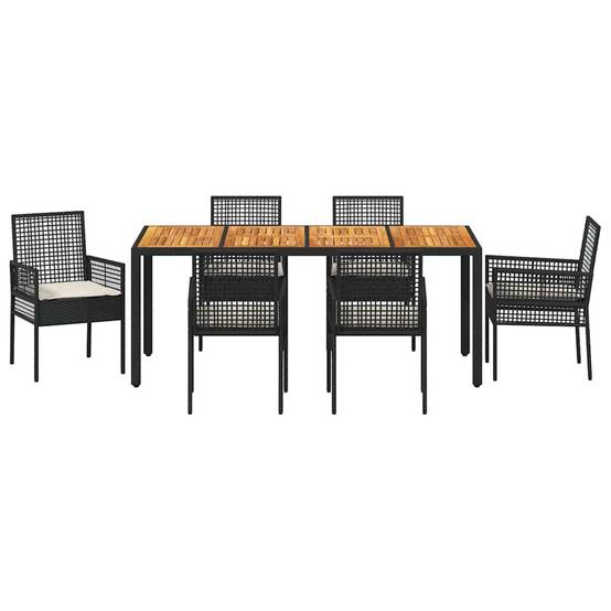 Table et chaises de jardin 6 places en polyrotin pour repas en terrasse avec coussins Noir – ComfortXL Outdoor Living - Image 7