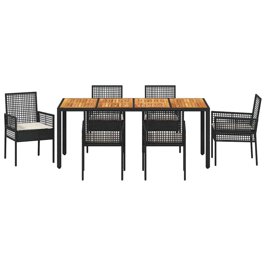 Table et chaises de jardin 6 places en polyrotin pour repas en terrasse avec coussins Noir – ComfortXL Outdoor Living - Image 7