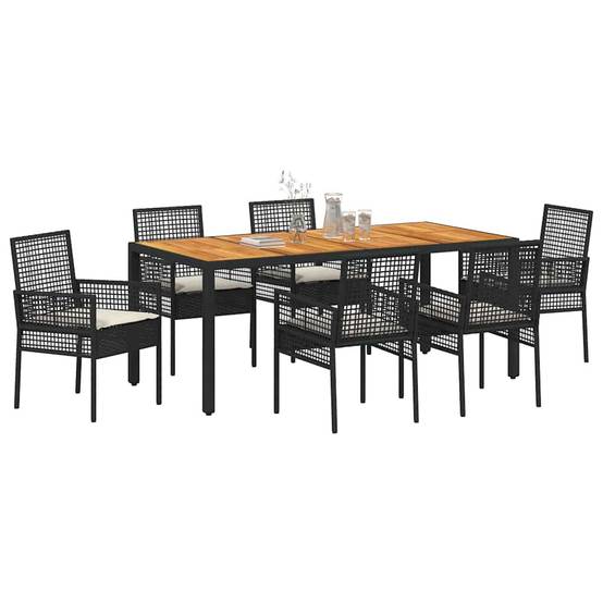 Table et chaises de jardin 6 places en polyrotin pour repas en terrasse avec coussins Noir – ComfortXL Outdoor Living - Image 3