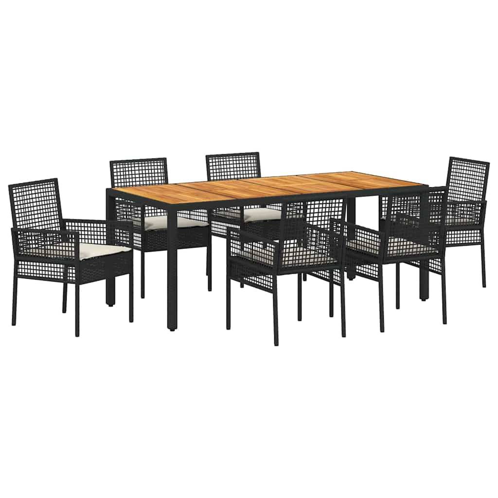 Table et chaises de jardin 6 places en polyrotin pour repas en terrasse avec coussins Noir – ComfortXL Outdoor Living - Image 2