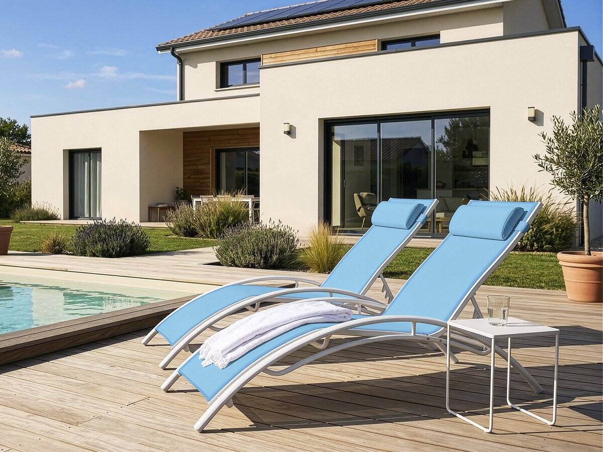 Habitat Et Jardin - Bain De Soleil En Aluminium "beauty" - Phoenix - Bleu - Lot De 2 -habitat Et Jardin - Image 2