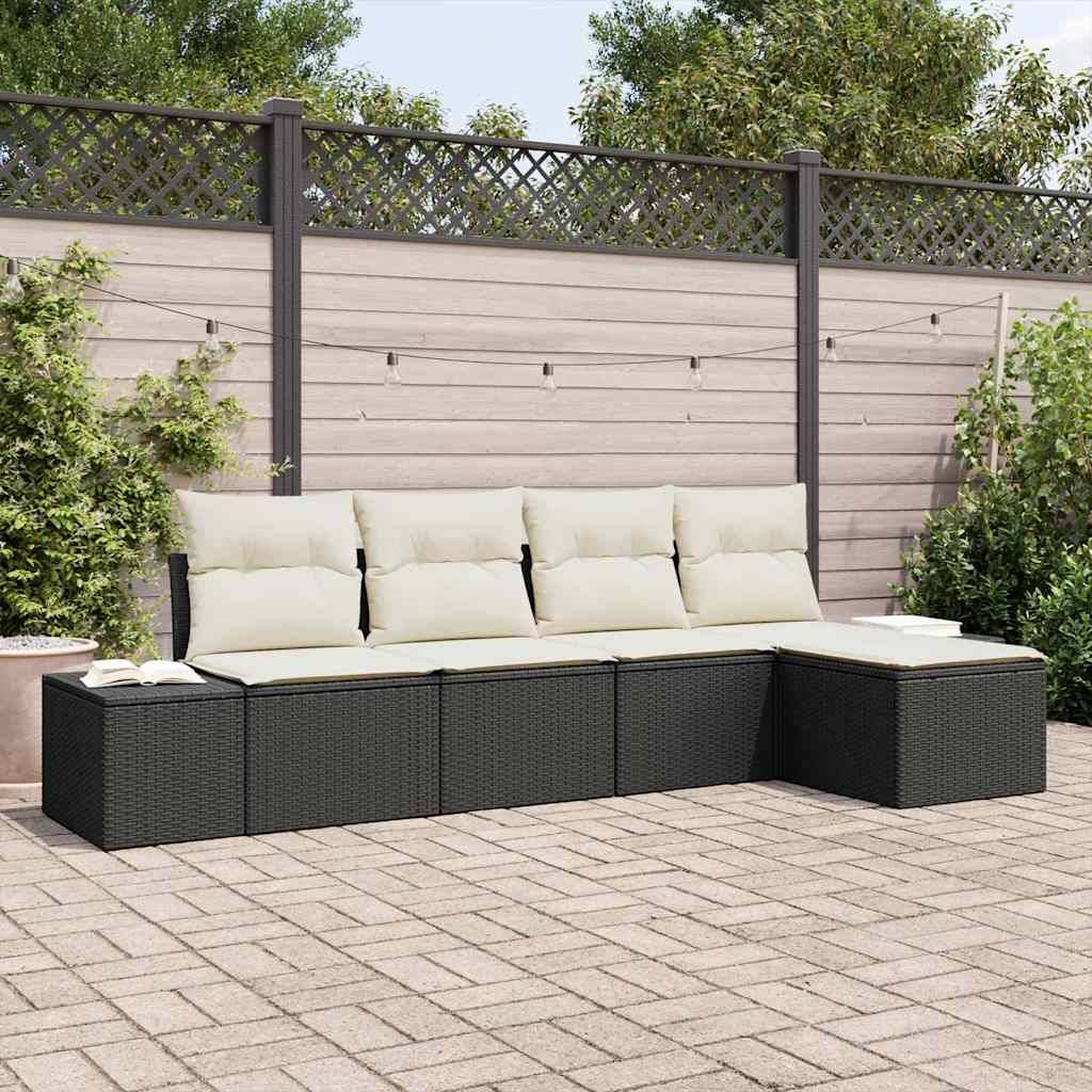 Salon de jardin 5 places polyrotin modulable avec pouf et coussins confortables Noir – ComfortXL Outdoor Living - Image 1
