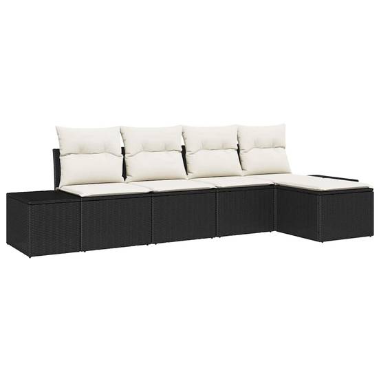 Salon de jardin 5 places polyrotin modulable avec pouf et coussins confortables Noir – ComfortXL Outdoor Living - Image 2