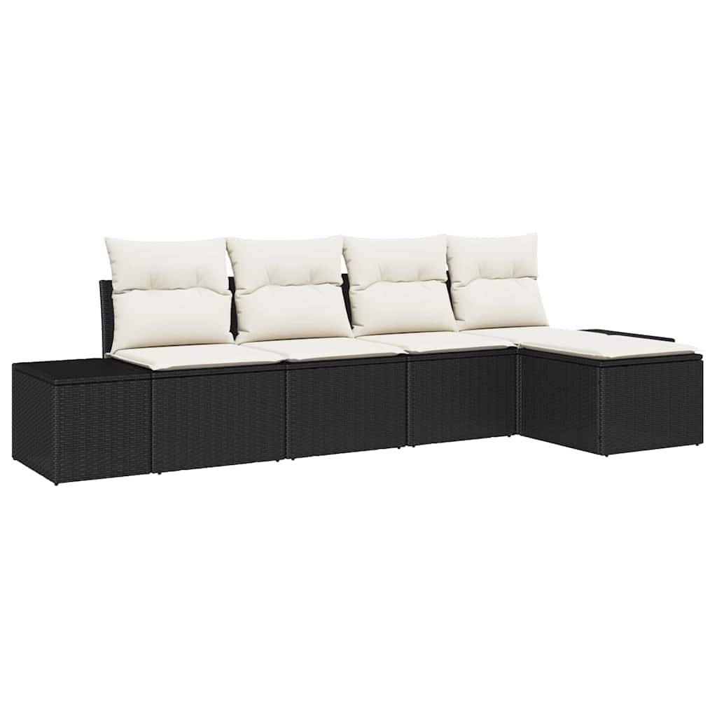 Salon de jardin 5 places polyrotin modulable avec pouf et coussins confortables Noir – ComfortXL Outdoor Living - Image 2