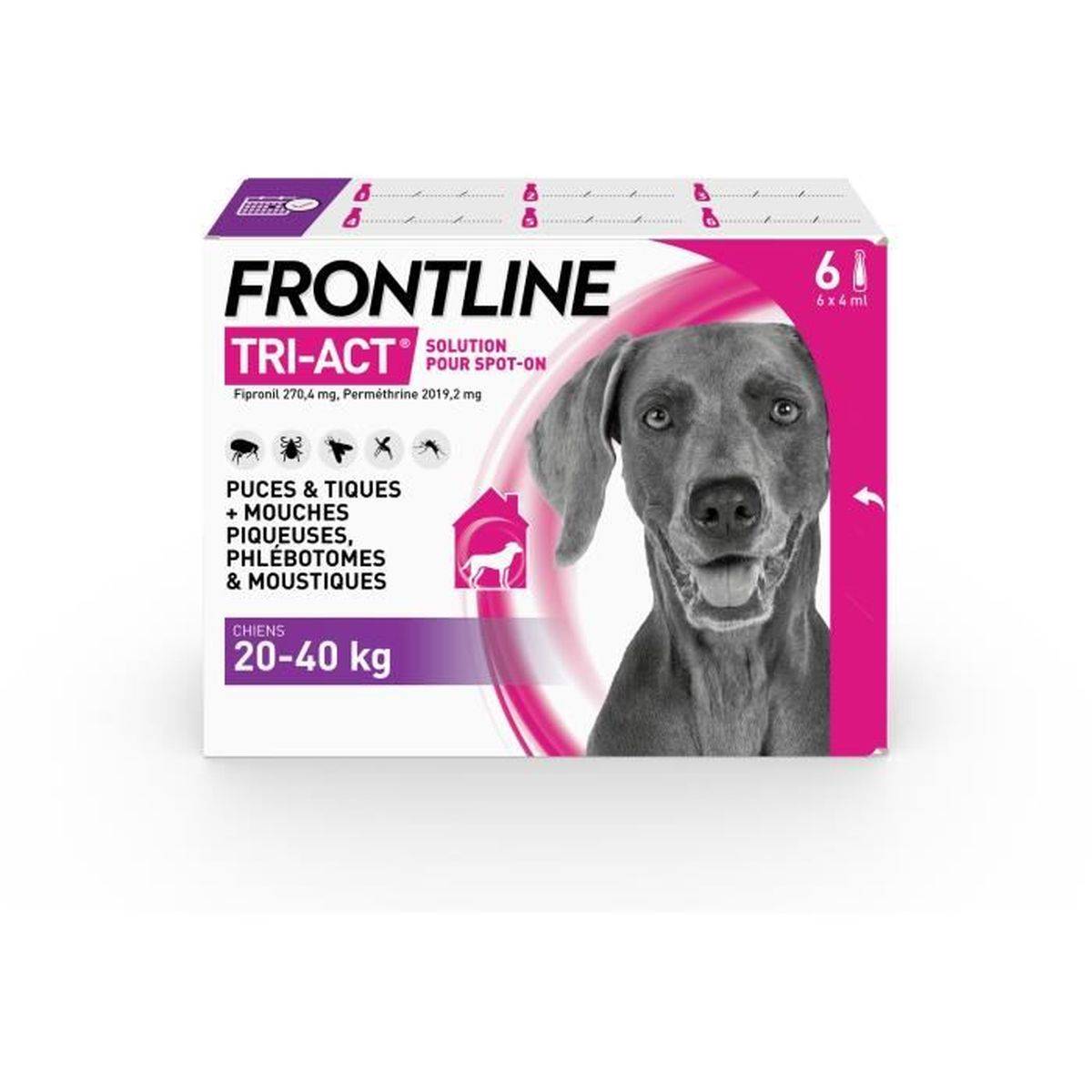 Frontline - Traitement antiparasitaire chien pipettes spot-on Tri-Act 20 à 40 kg, 6 x 4 ml - FRONTLINE - Imagen 1