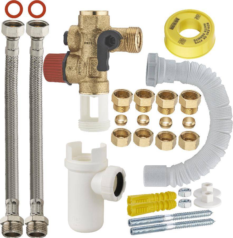 Kit complet de raccordement facile (sans soudure 1/2' NOYON & THIEBAULT - Ø tube cuivre 14 et 16 mm) de chauffe-eau avec groupe de sécurité droit - 77 - Imagen 1
