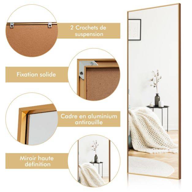 Helloshop26 - Miroir psyché miroir HD en verre antidéflagrant 150 x 4 x 56 cm cadre or en aluminium - Imagen 2