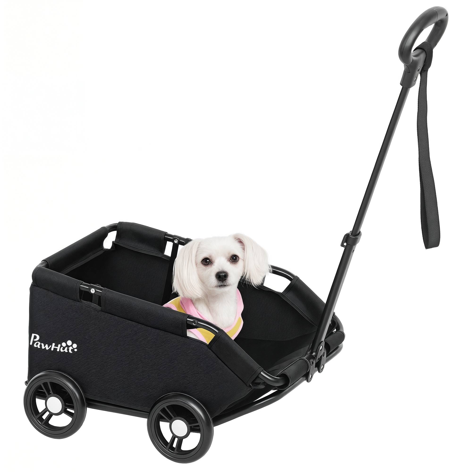 Poussette chien pliable nains jusqu'à 4 kg, chat, barre, coussin lavable, laisse, sac, 4 roues, noir - Image 1