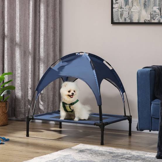 Lit pour animaux avec toit, pliable, acier, bleu, 76 x 61 x 73 cm - PANGIVO - Image 2