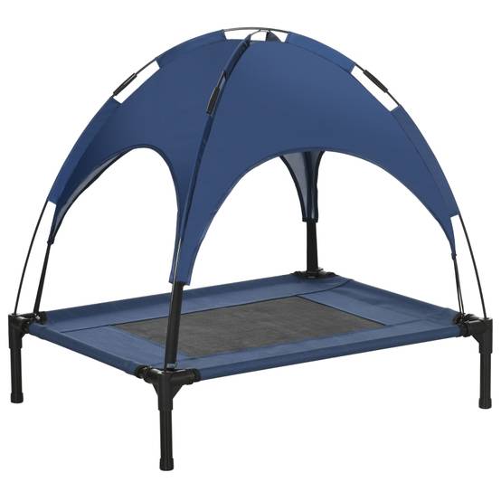 Lit pour animaux avec toit, pliable, acier, bleu, 76 x 61 x 73 cm - PANGIVO - Image 1