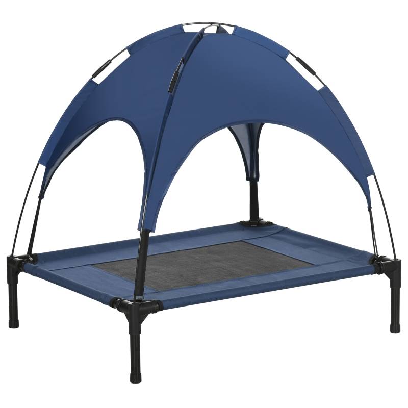 Lit pour animaux avec toit, pliable, acier, bleu, 76 x 61 x 73 cm - PANGIVO - Image 1
