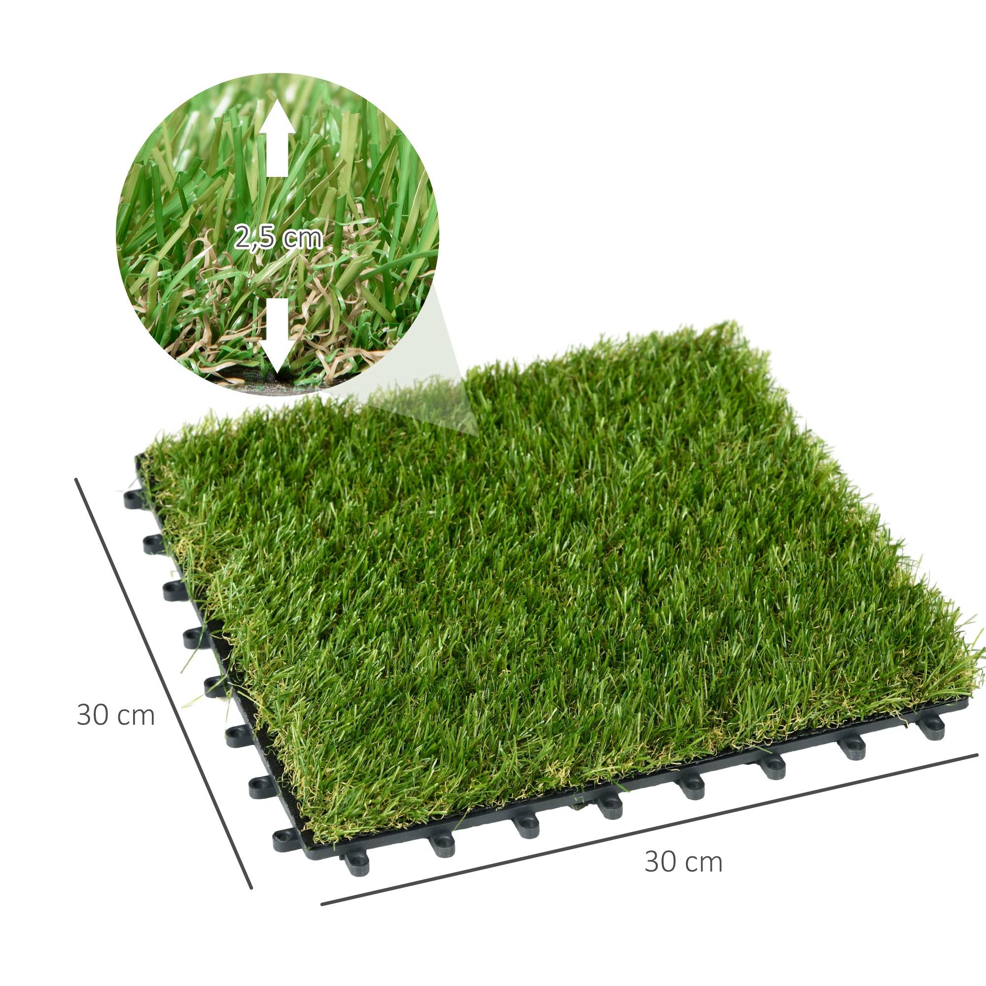 ComfortXL - Dalles gazon synthétique PP PE vert 30 x 30 cm lot de 10 terrasse jardin drainage clipsable hauteur 25 mm - Image 3