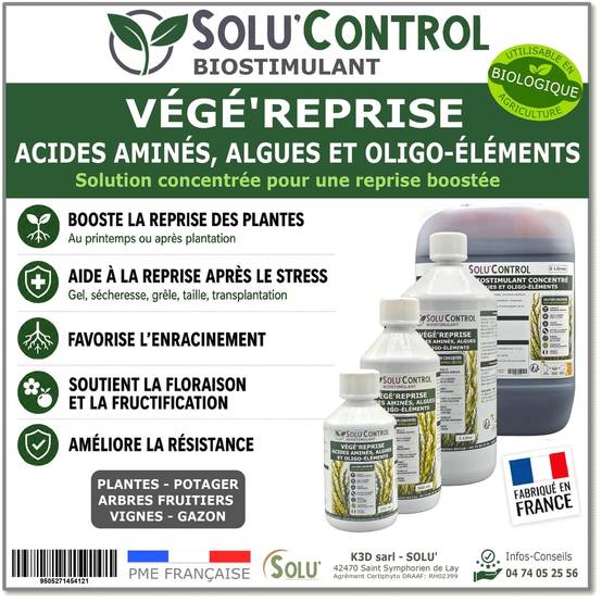 Tout pour les nuisibles - Végé'Reprise 250 mL - Biostimulant concentré aux acides aminés, algues et oligo-éléments Solu'Control - Fabriqué en France - UAB - Image 7