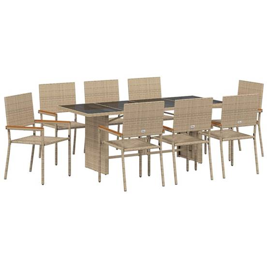 Ensemble de salle à manger pour jardin 9 pcs Beige polyrotin 190 x 80 x 75 cm - PANGIVO - Image 2