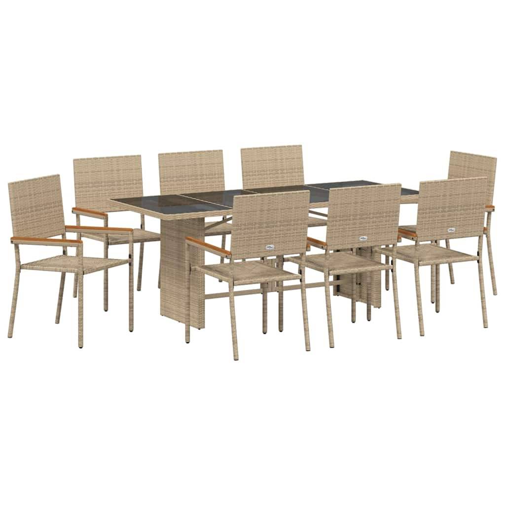 Ensemble de salle à manger pour jardin 9 pcs Beige polyrotin 190 x 80 x 75 cm - PANGIVO - Image 2
