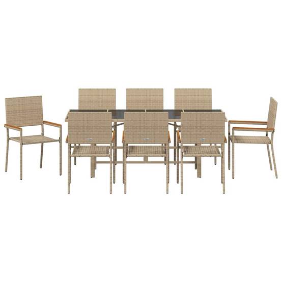 Ensemble de salle à manger pour jardin 9 pcs Beige polyrotin 190 x 80 x 75 cm - PANGIVO - Image 7