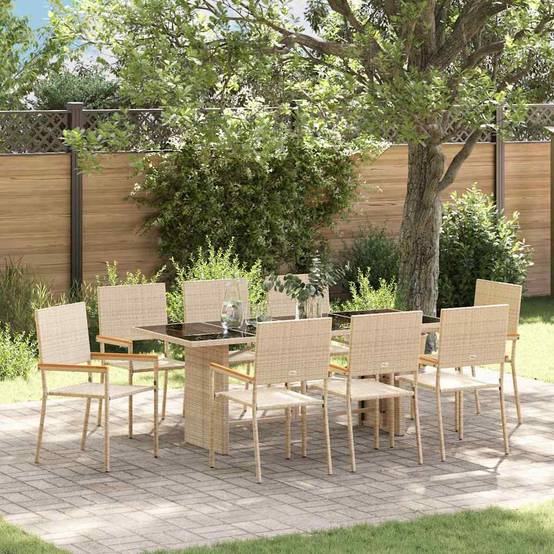 Ensemble de salle à manger pour jardin 9 pcs Beige polyrotin 190 x 80 x 75 cm - PANGIVO - Image 1