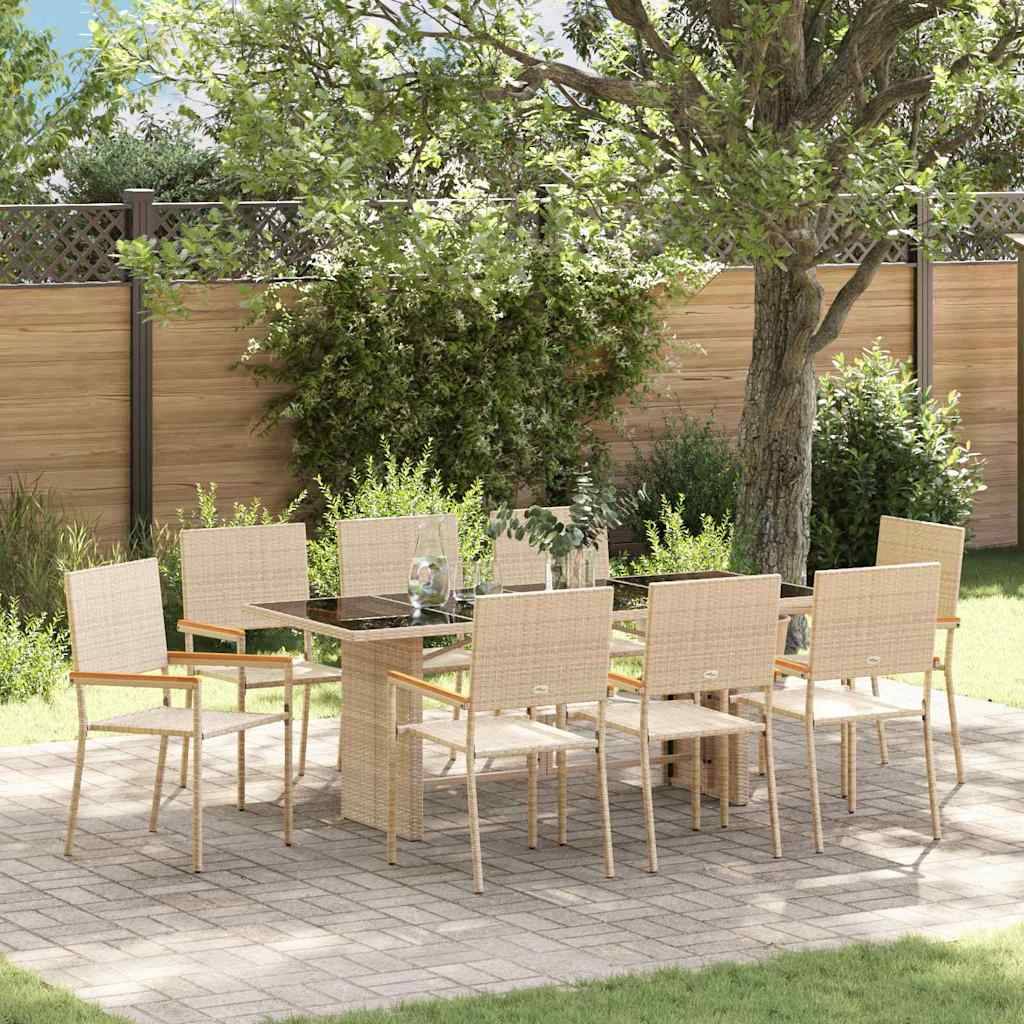 Ensemble de salle à manger pour jardin 9 pcs Beige polyrotin 190 x 80 x 75 cm - PANGIVO - Image 1
