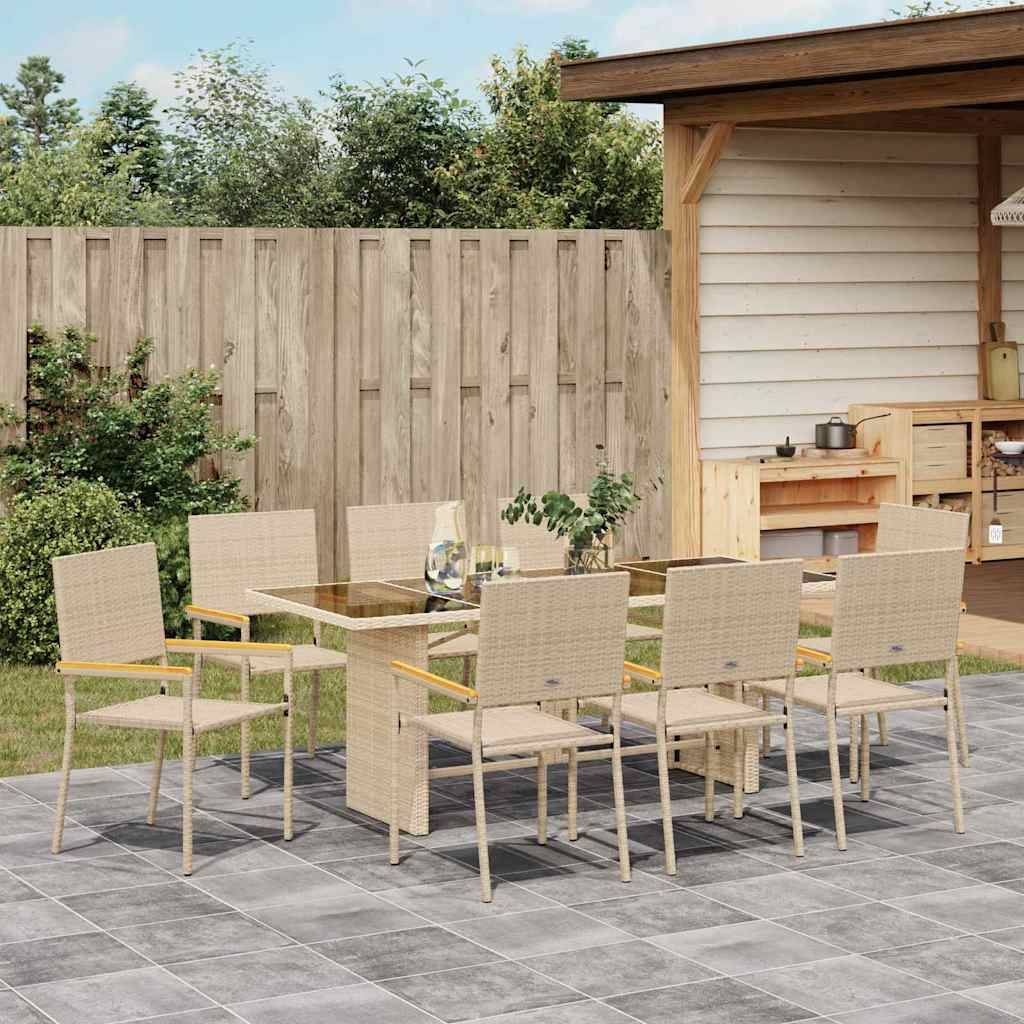 Ensemble de salle à manger pour jardin 9 pcs Beige polyrotin 190 x 80 x 75 cm - PANGIVO - Image 4