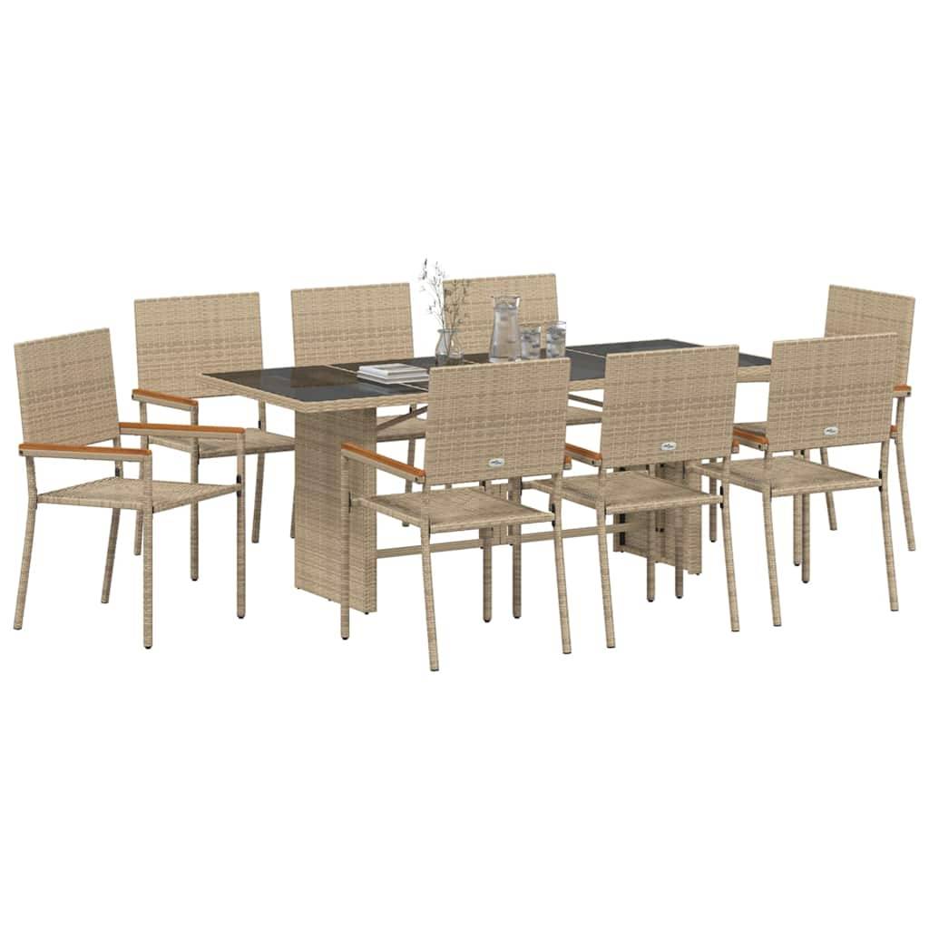 Ensemble de salle à manger pour jardin 9 pcs Beige polyrotin 190 x 80 x 75 cm - PANGIVO - Image 3