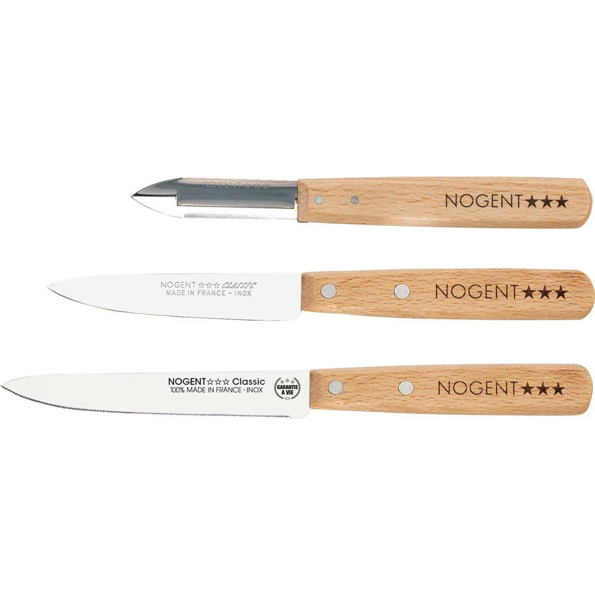 Nogent 3 Etoiles - Pack 3 pièces éplucheur et couteaux gamme Classic Bois hetre