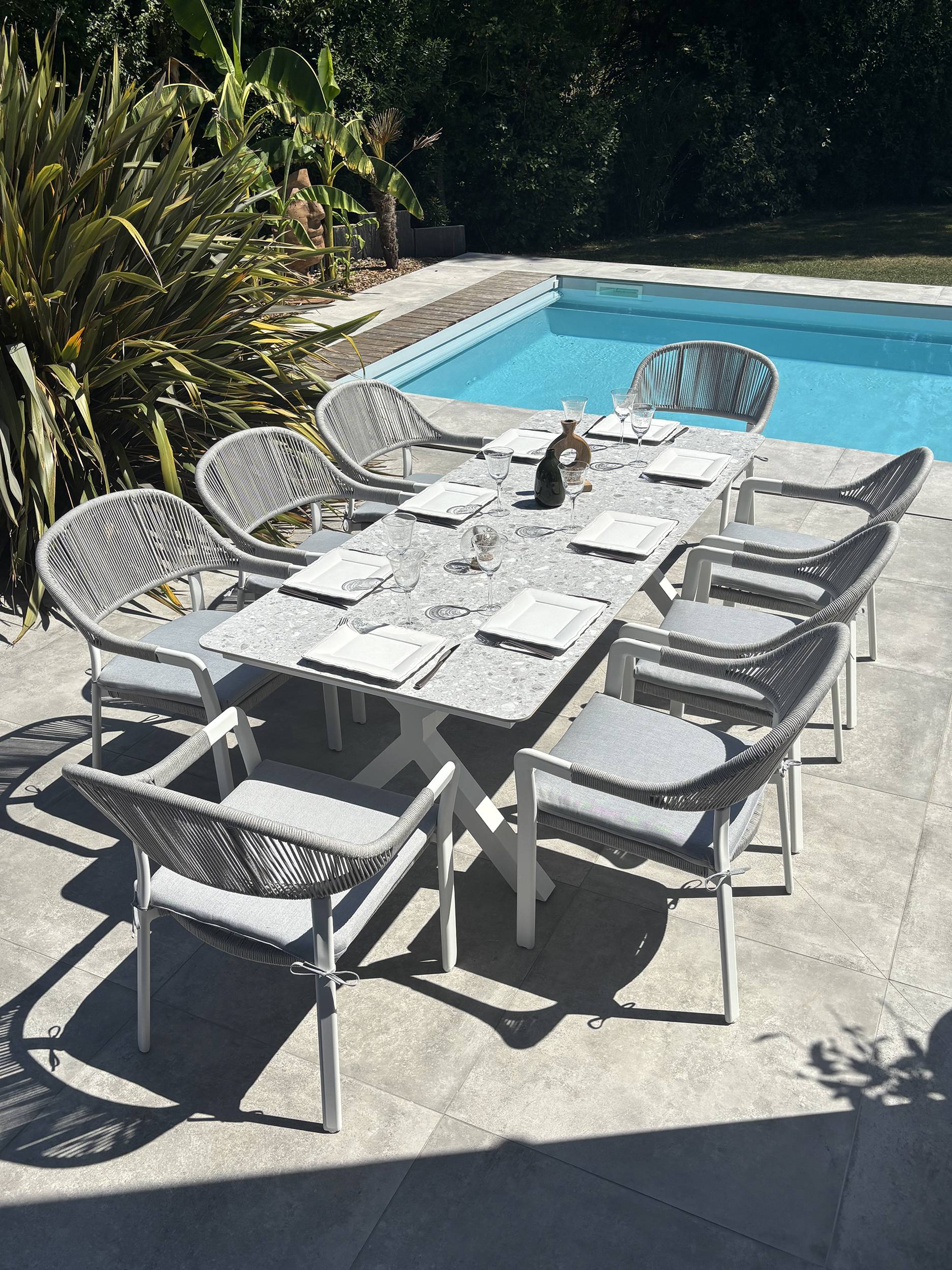Ensemble repas de jardin ABELLA 8 places - BLANC - REMARQUABLE - Image 2