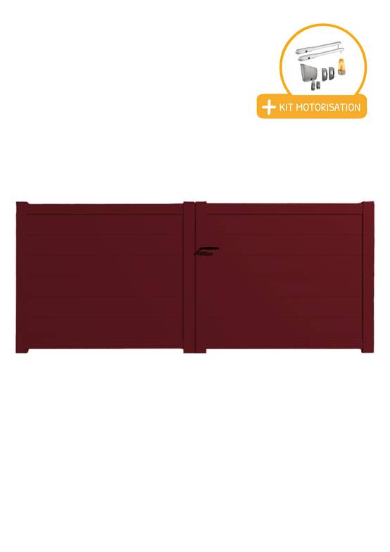 Portail Packit - Portail alu battant plein en kit +MOT dim. L.4000 (entre piliers) X H.1500 mmMOT SGS Essential (vérins) Rouge (RAL 3004)