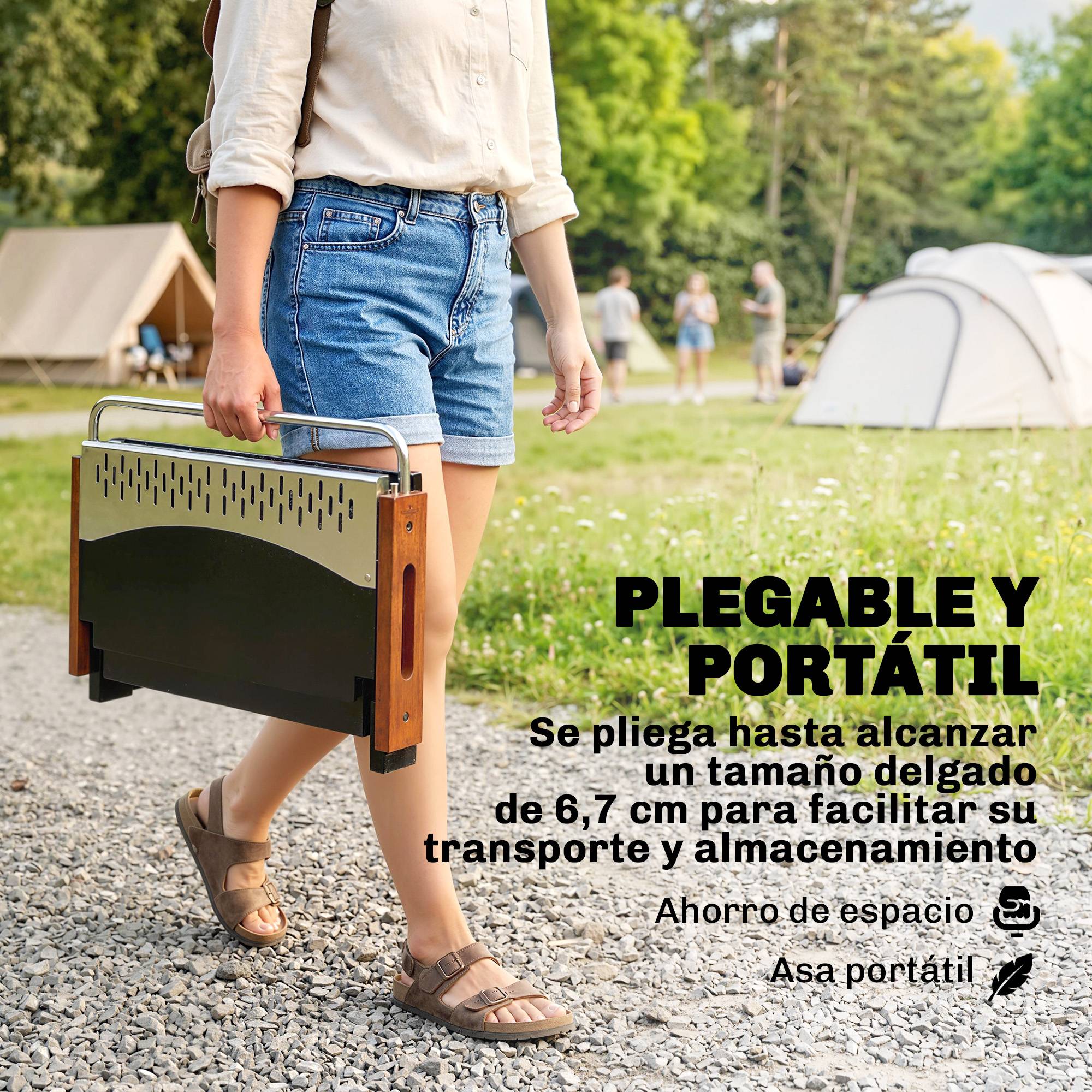Barbecue à charbon pliable et portable 50,5x34x33 cm avec bac à charbon amovible pour camping et pique-nique, couleur noire - Image 6