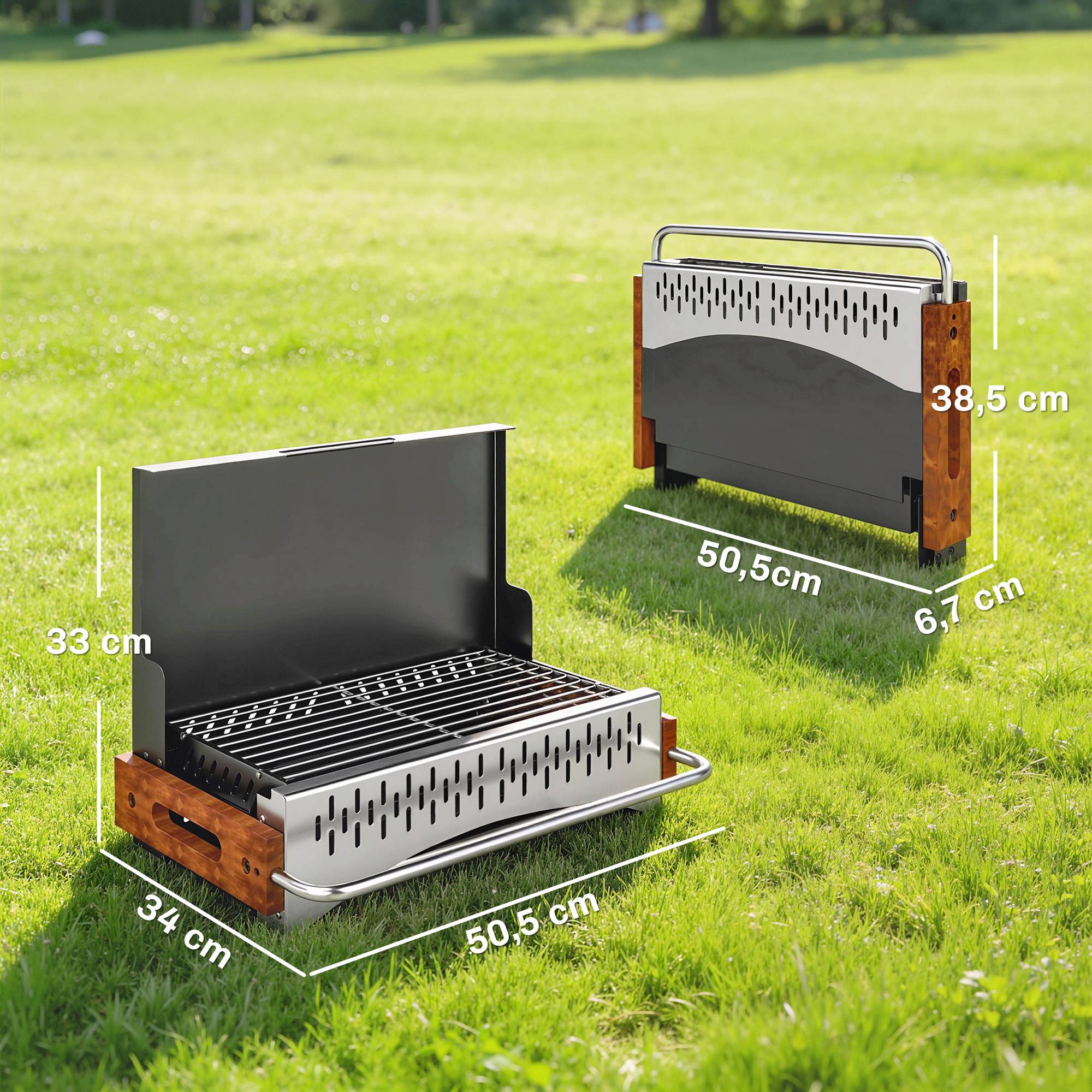 Barbecue à charbon pliable et portable 50,5x34x33 cm avec bac à charbon amovible pour camping et pique-nique, couleur noire - Image 5