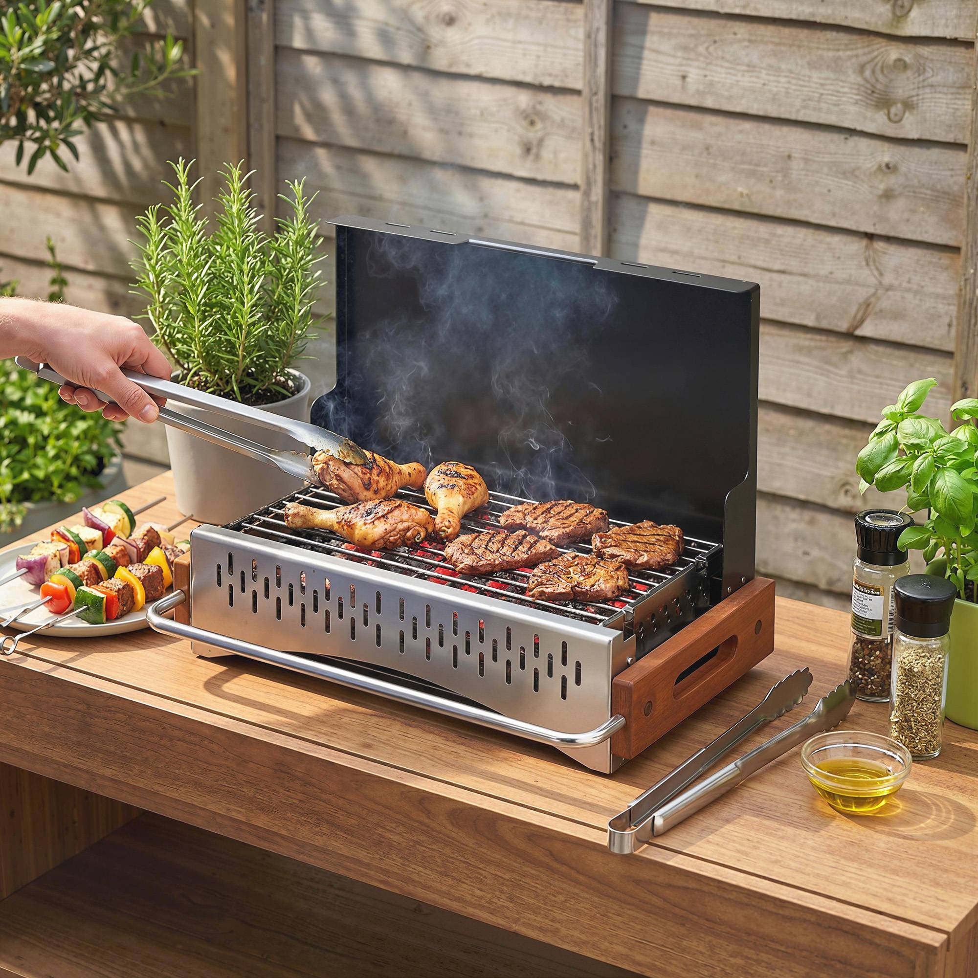 Barbecue à charbon pliable et portable 50,5x34x33 cm avec bac à charbon amovible pour camping et pique-nique, couleur noire - Image 10