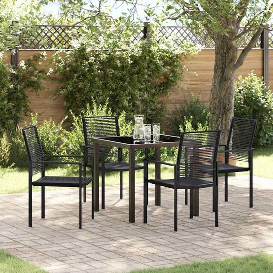 Salon de Jardin 4 Places Rotin PVC et Acier Ensemble 5 Pièces pour Repas Extérieur Noir – ComfortXL Outdoor Living - Image 1