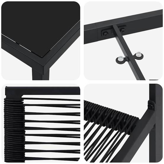 Salon de Jardin 4 Places Rotin PVC et Acier Ensemble 5 Pièces pour Repas Extérieur Noir – ComfortXL Outdoor Living - Image 9