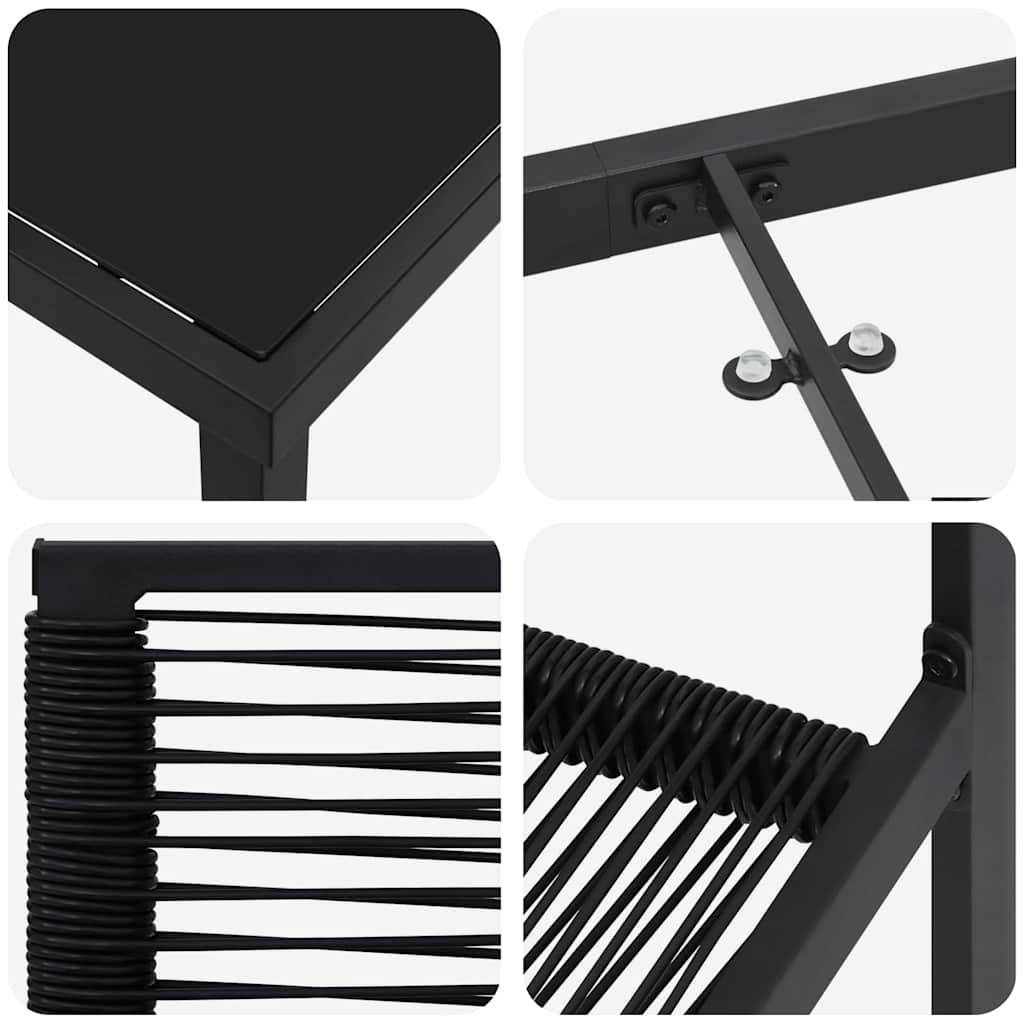 Salon de Jardin 4 Places Rotin PVC et Acier Ensemble 5 Pièces pour Repas Extérieur Noir – ComfortXL Outdoor Living - Image 9