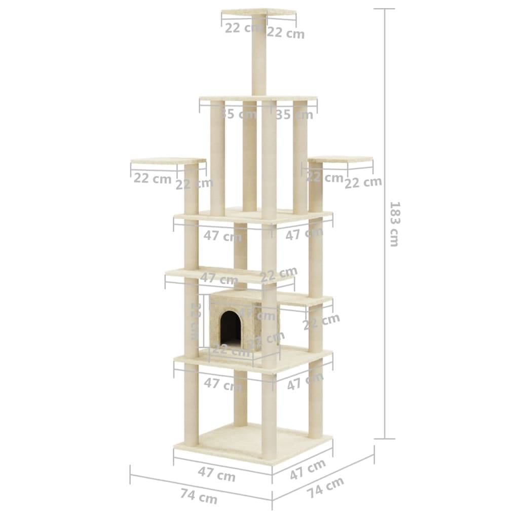Vidaxl - Arbre à chat avec griffoirs en sisal Crème 183 cm vidaXL 171482 - Imagen 3
