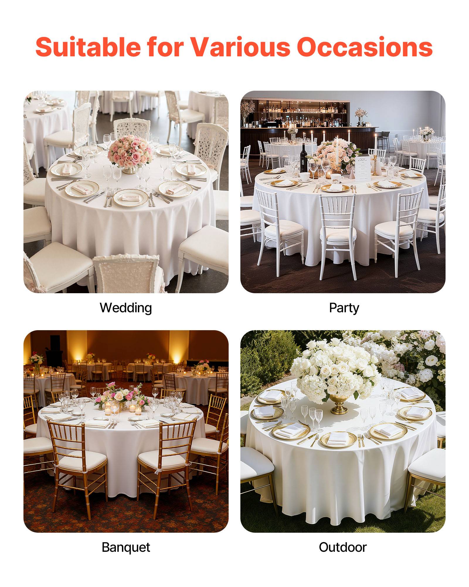 VEVOR Nappe ronde blanche de table en polyester 3048 mm lot de 2 pour mariage - Image 7