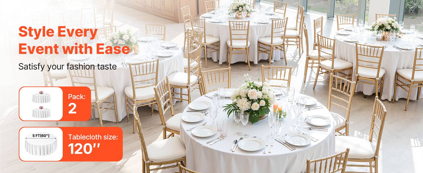 VEVOR Nappe ronde blanche de table en polyester 3048 mm lot de 2 pour mariage - Image 9