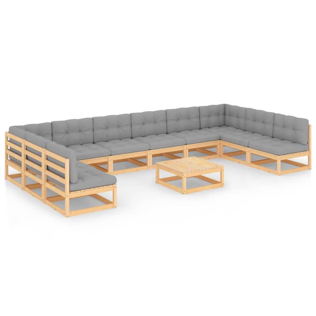 Helloshop26 - Salon de jardin meuble d'extérieur ensemble de mobilier 11 pièces avec coussins bois de pin massif - Imagen 1