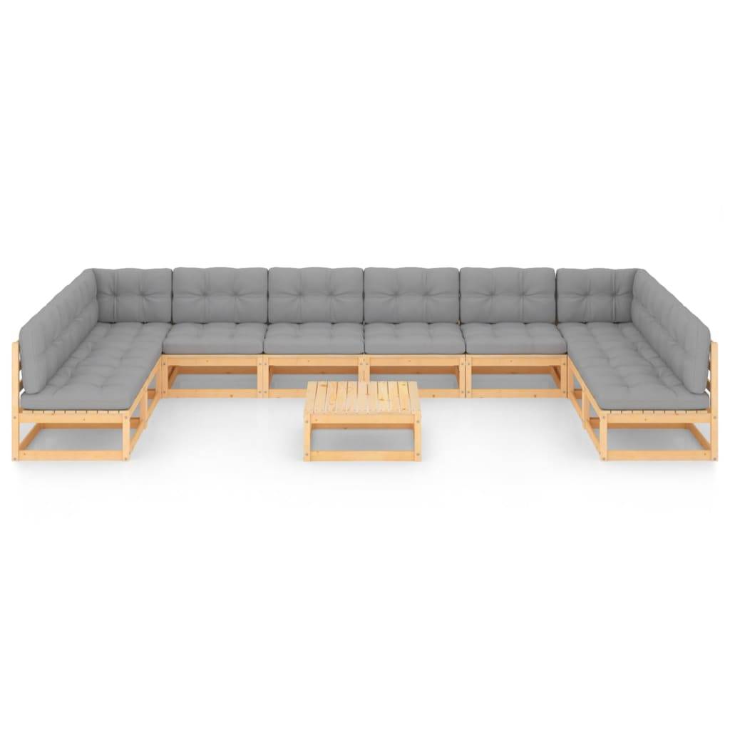 Helloshop26 - Salon de jardin meuble d'extérieur ensemble de mobilier 11 pièces avec coussins bois de pin massif - Imagen 2