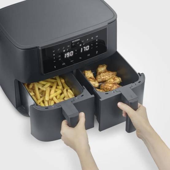 Severin - Friteuse Electrique a air chaud - SEVERIN - Airfryer FR2463 - Capacité 8 L - Double cuve - 10 programmes - 2600 W - Image 4