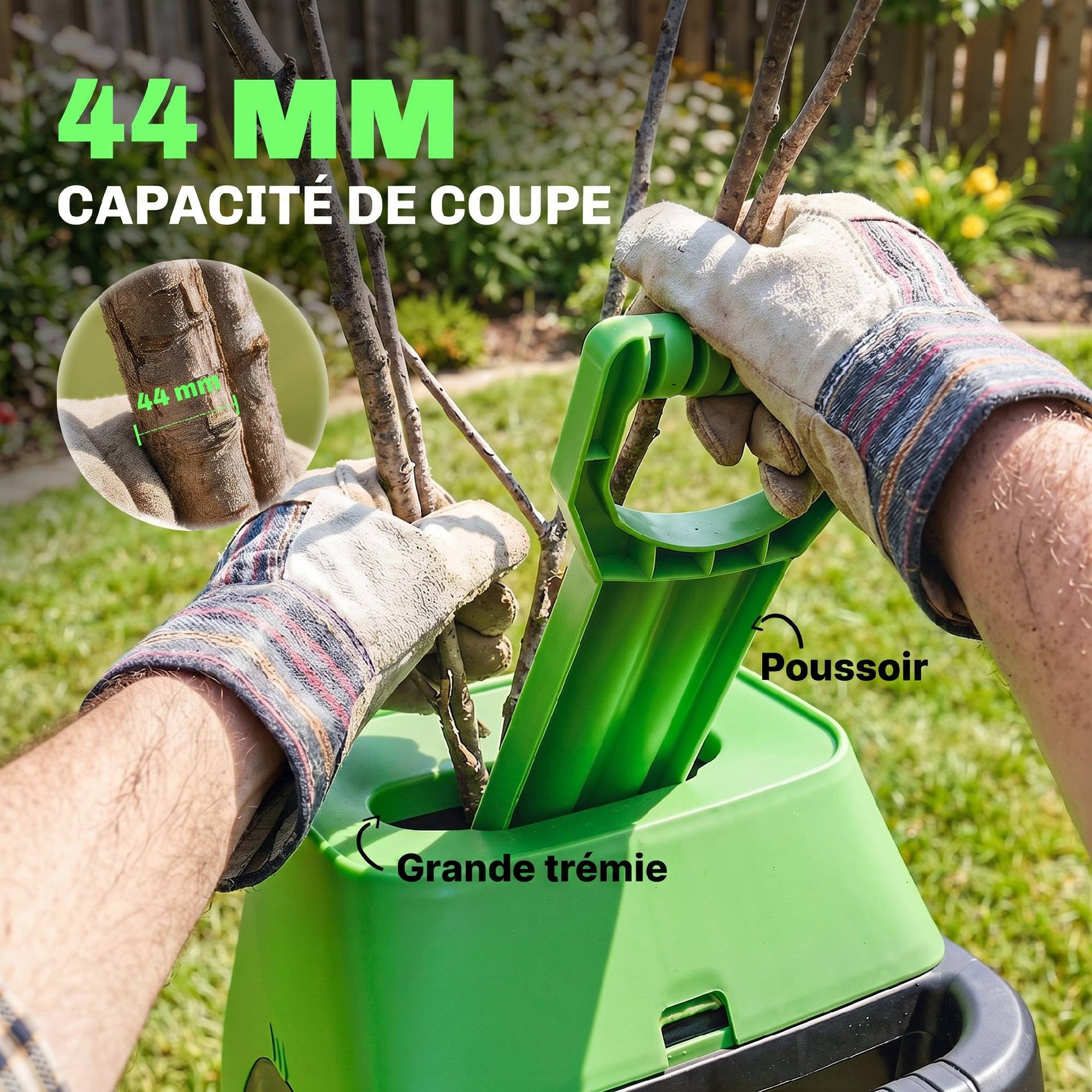 Broyeur de Végétaux Électrique 2500 W, Broyeur de Branches avec Sac de Collecte 45L, 4300 tr/min, 44x34x96cm, Vert - Image 9