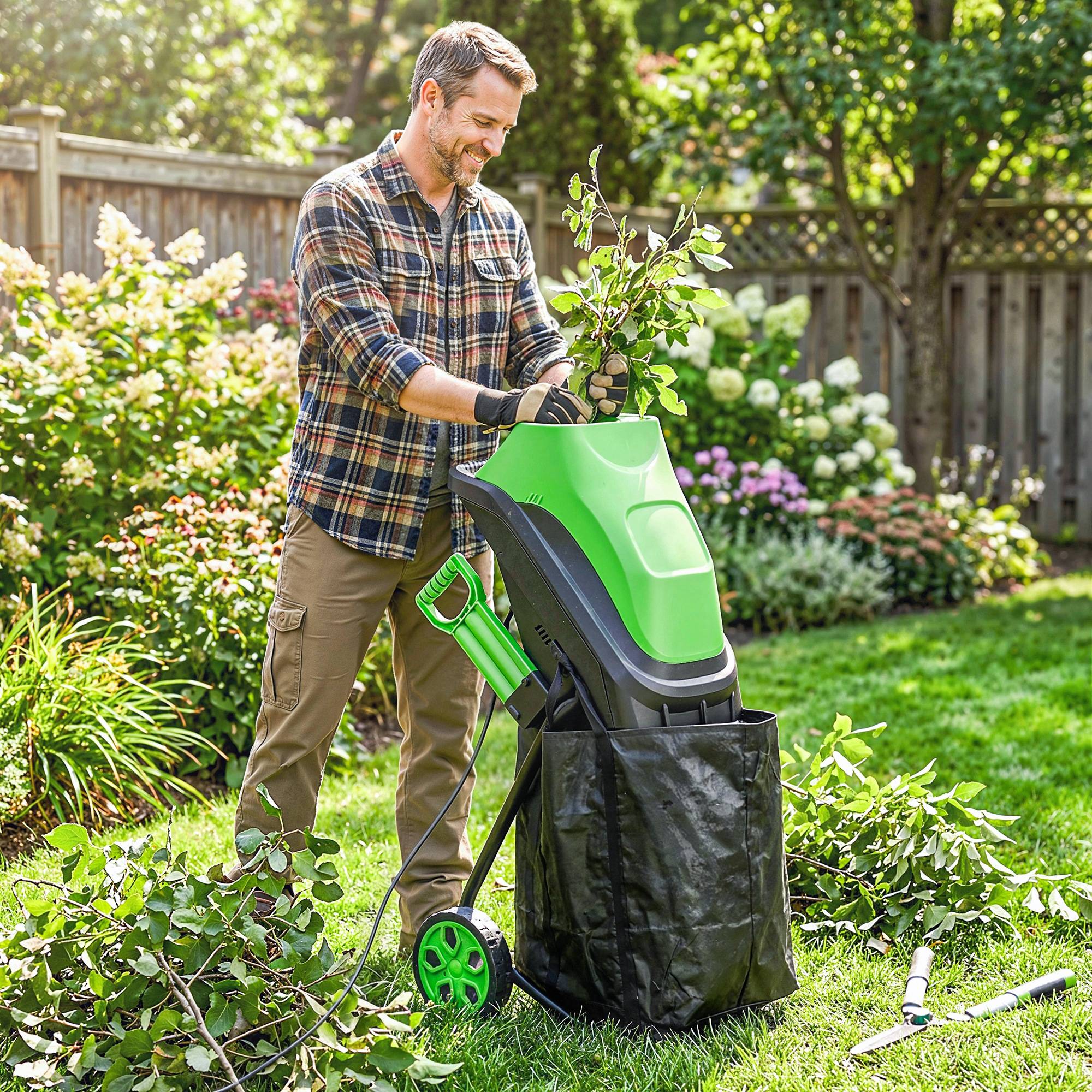 Broyeur de Végétaux Électrique 2500 W, Broyeur de Branches avec Sac de Collecte 45L, 4300 tr/min, 44x34x96cm, Vert - Image 4