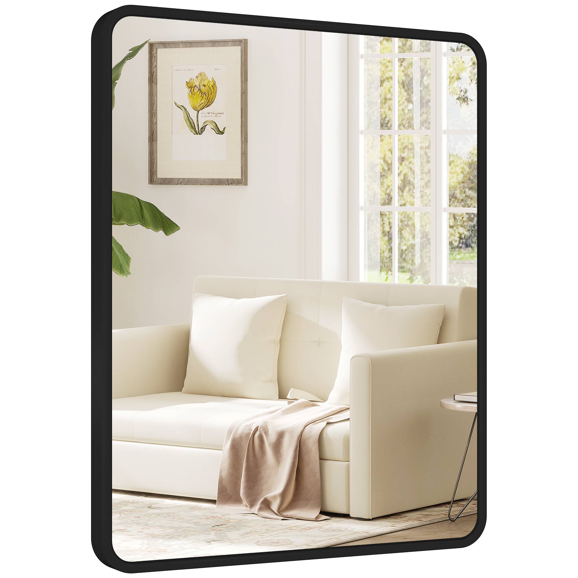 Sans Marque - Miroir mural rectangulaire 50x40 cm miroir décoratif moderne cadre métal salon entrée couloir noir - Image 2