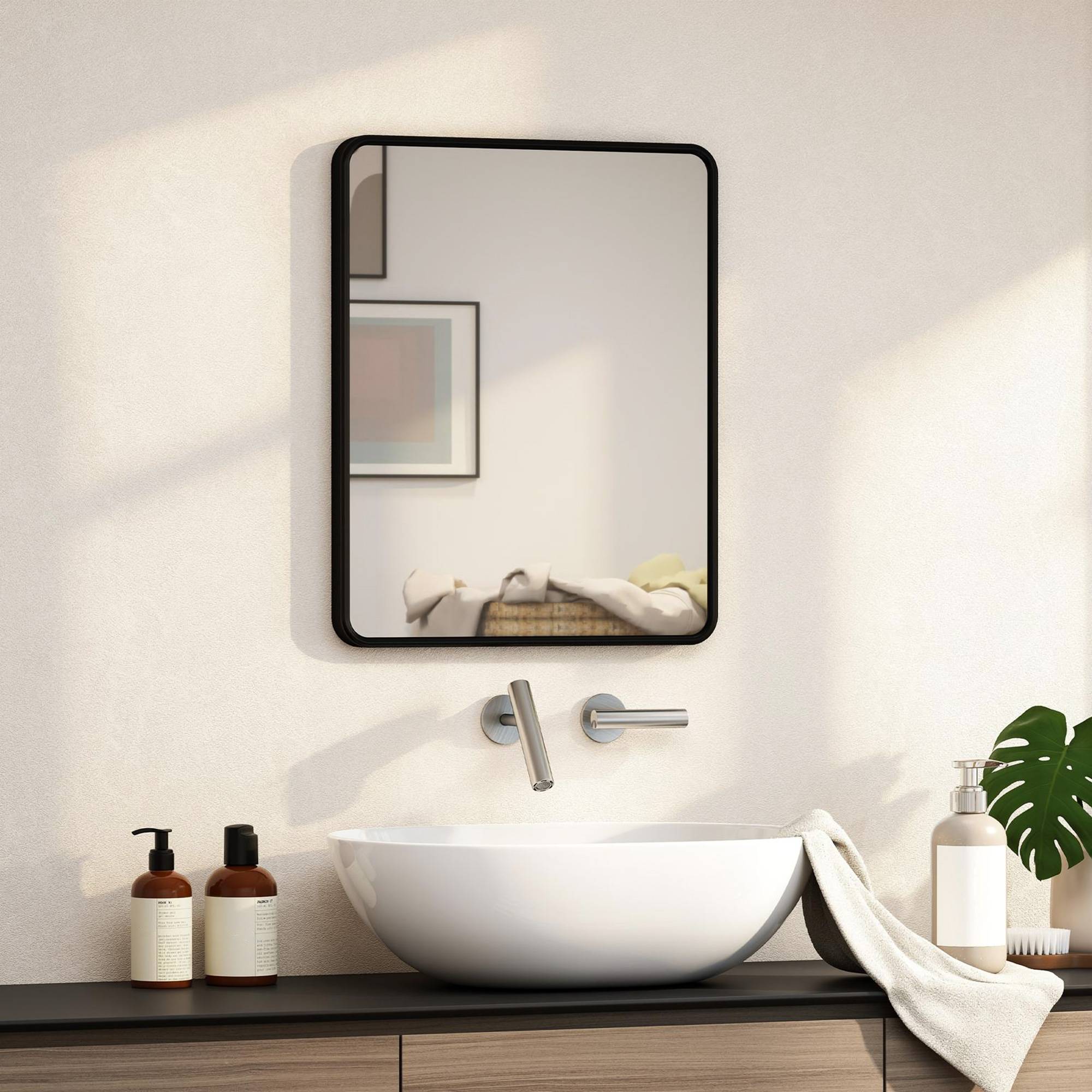 Sans Marque - Miroir mural rectangulaire 50x40 cm miroir décoratif moderne cadre métal salon entrée couloir noir - Image 4