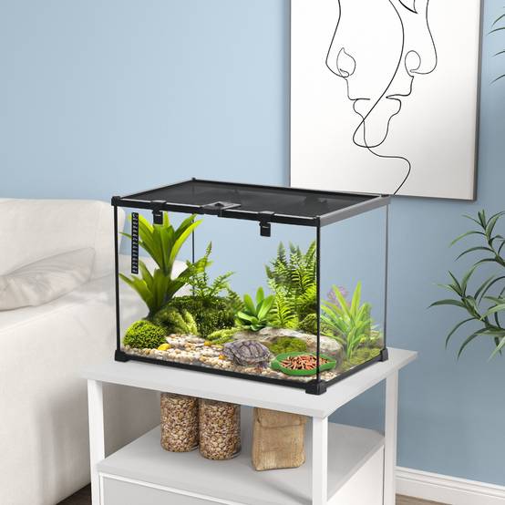 Terrarium surélevé pour reptiles avec serrure et thermomètre, en verre et grillage, 50 x 30 x 35 cm, noir - Image 3