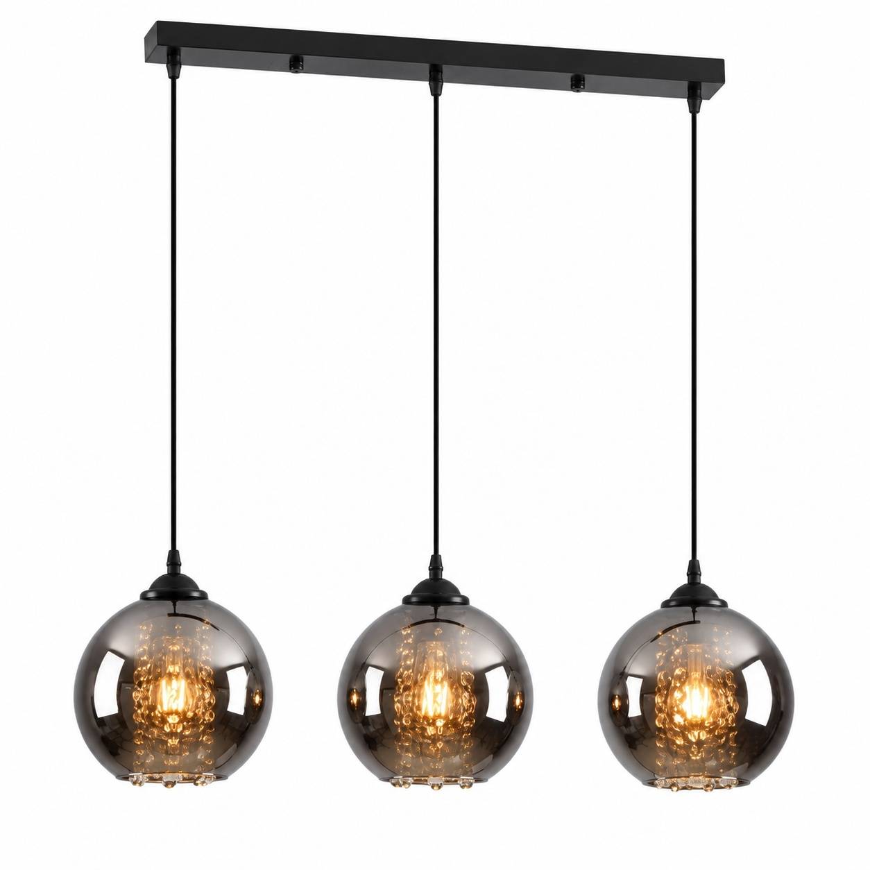 Suspension Lumineuse Salle à Manger 3 Globes Verre Fumé
