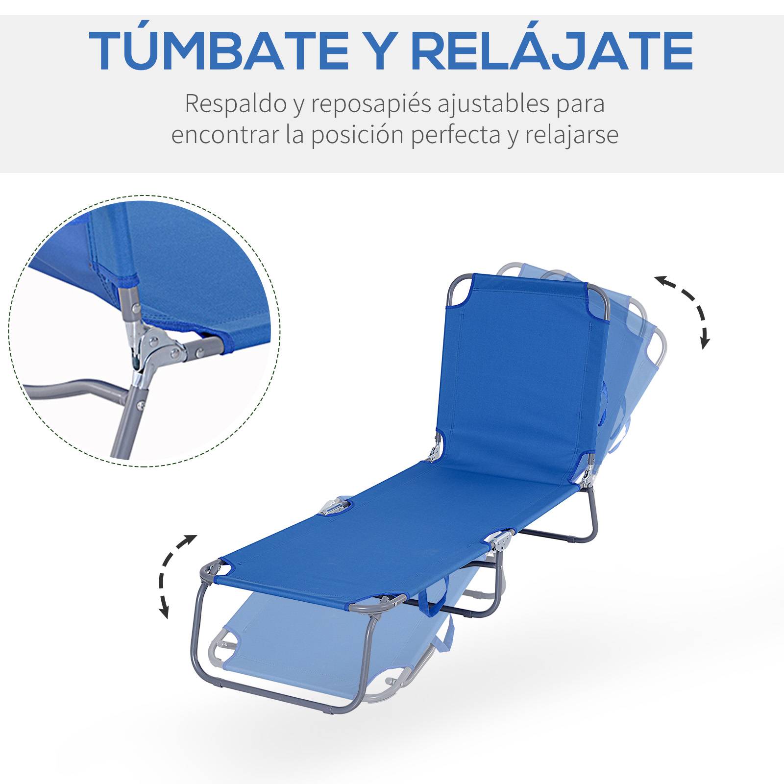 Sans Marque - Transat de jardin pliable avec dossier réglable 5 positions, charge maximale 120 kg, pour terrasse ou piscine, 187 x 55 x 24 cm, bleu - Image 6