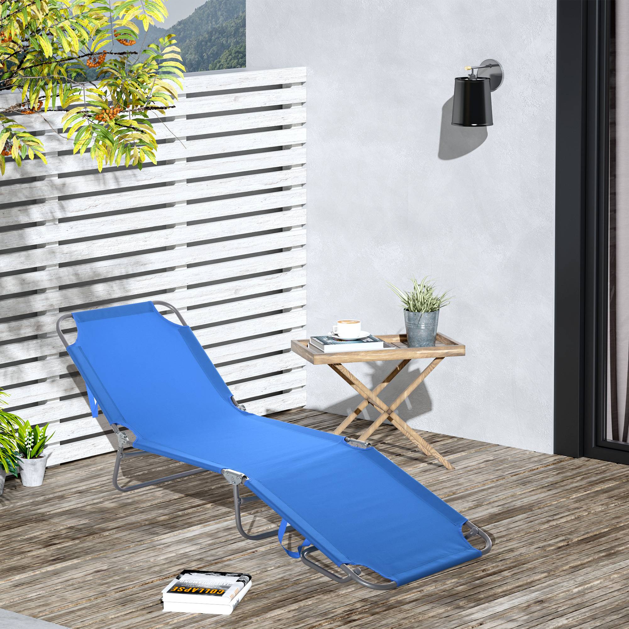 Sans Marque - Transat de jardin pliable avec dossier réglable 5 positions, charge maximale 120 kg, pour terrasse ou piscine, 187 x 55 x 24 cm, bleu - Image 3