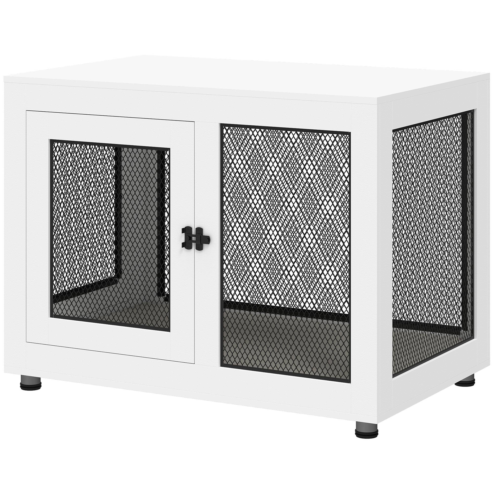 Caisse pour chien avec tapis doux,2 portes verrouillables,acier blanc,94x60x71,5cm - Image 2